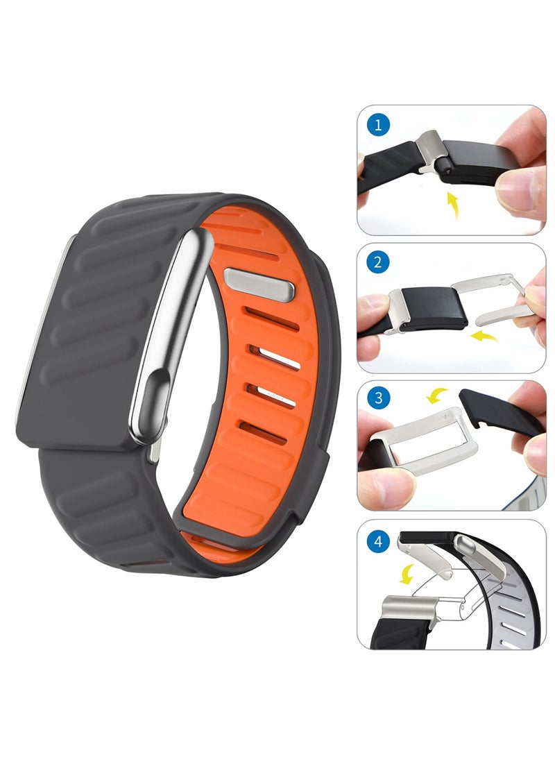 CATANES Silicone Sports Replacement Strap for Whoop 5.0 / Whoop 5.0 Life (MG Model) - MG - Adjustable and Waterproof Wristband - Orange and Grey - Image 5